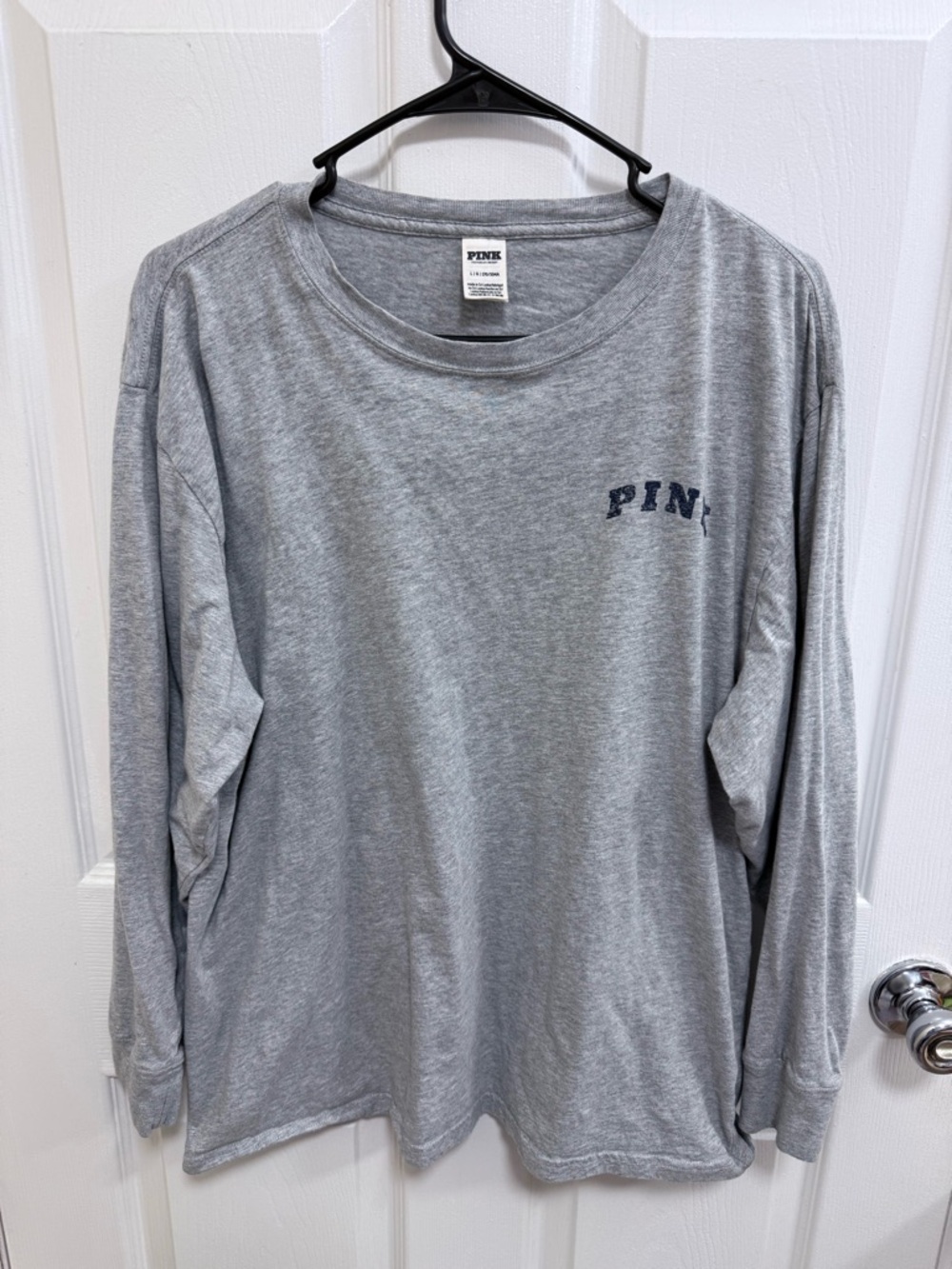 PINK Victoria's Secret Long-Sleeve Crewneck Shirt - Heather Gray, Size Large